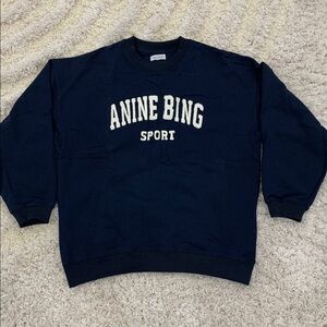 Anine Bing Sport Navy Blue Sweater White Distressed Embroidery Medium & Large